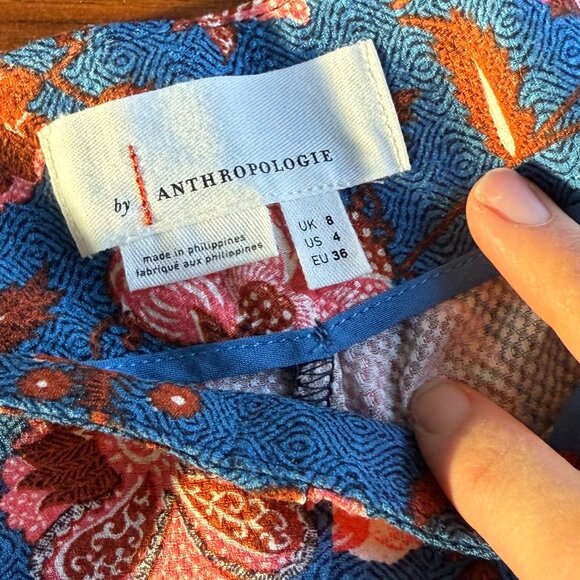 Anthropologie Drapey Flare Paints Floral Pattern Blue and Pink Size 4 - Picture 4 of 9